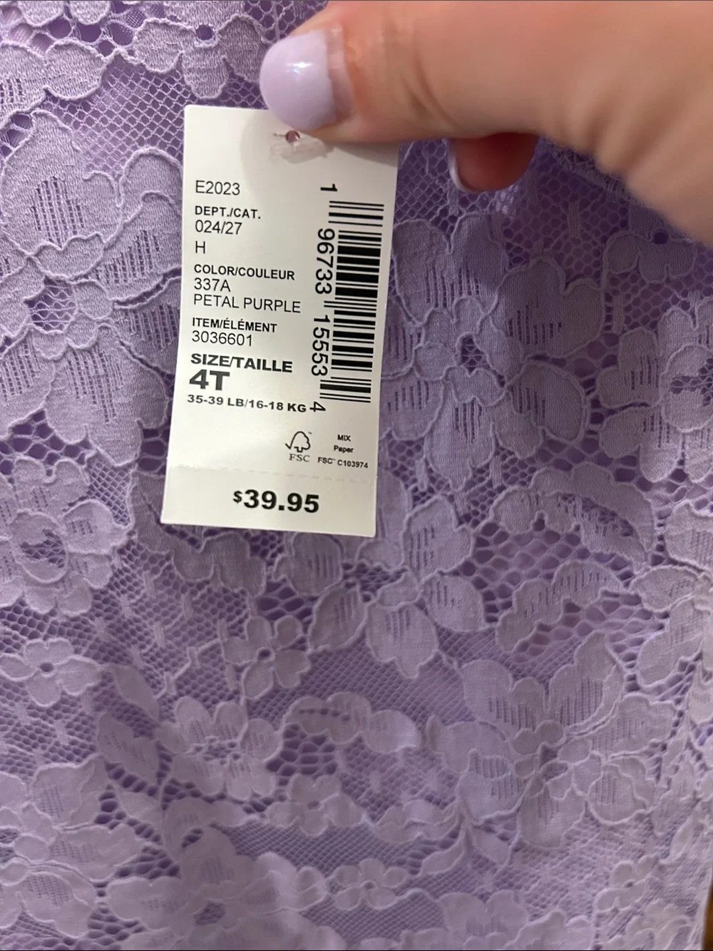 The Children's Place Lilac Lace Flutter Sleeve Party Dress